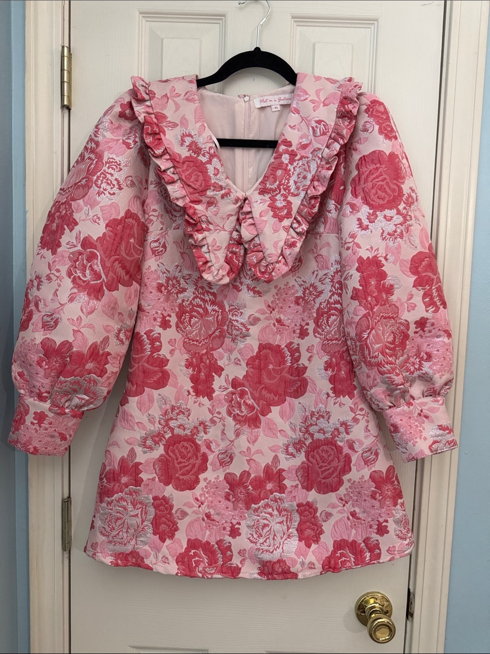 Women’s Pink Floral Ruffle Collar Dress Top-Gorgeous!!!!